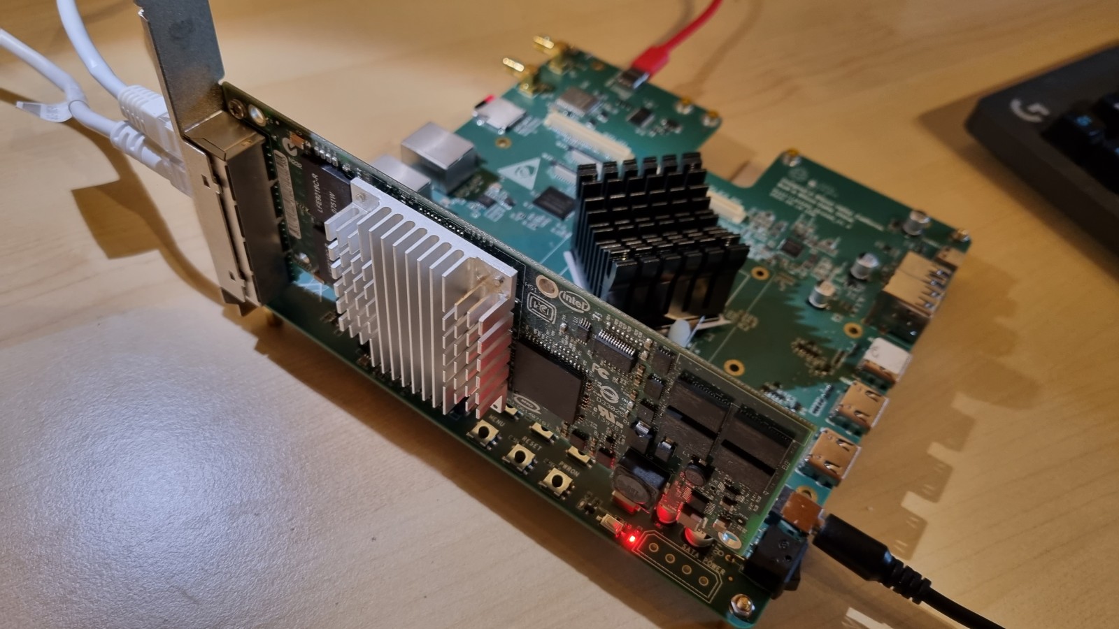 The Intel 4xGbe NIC plugged in the PCIe socket