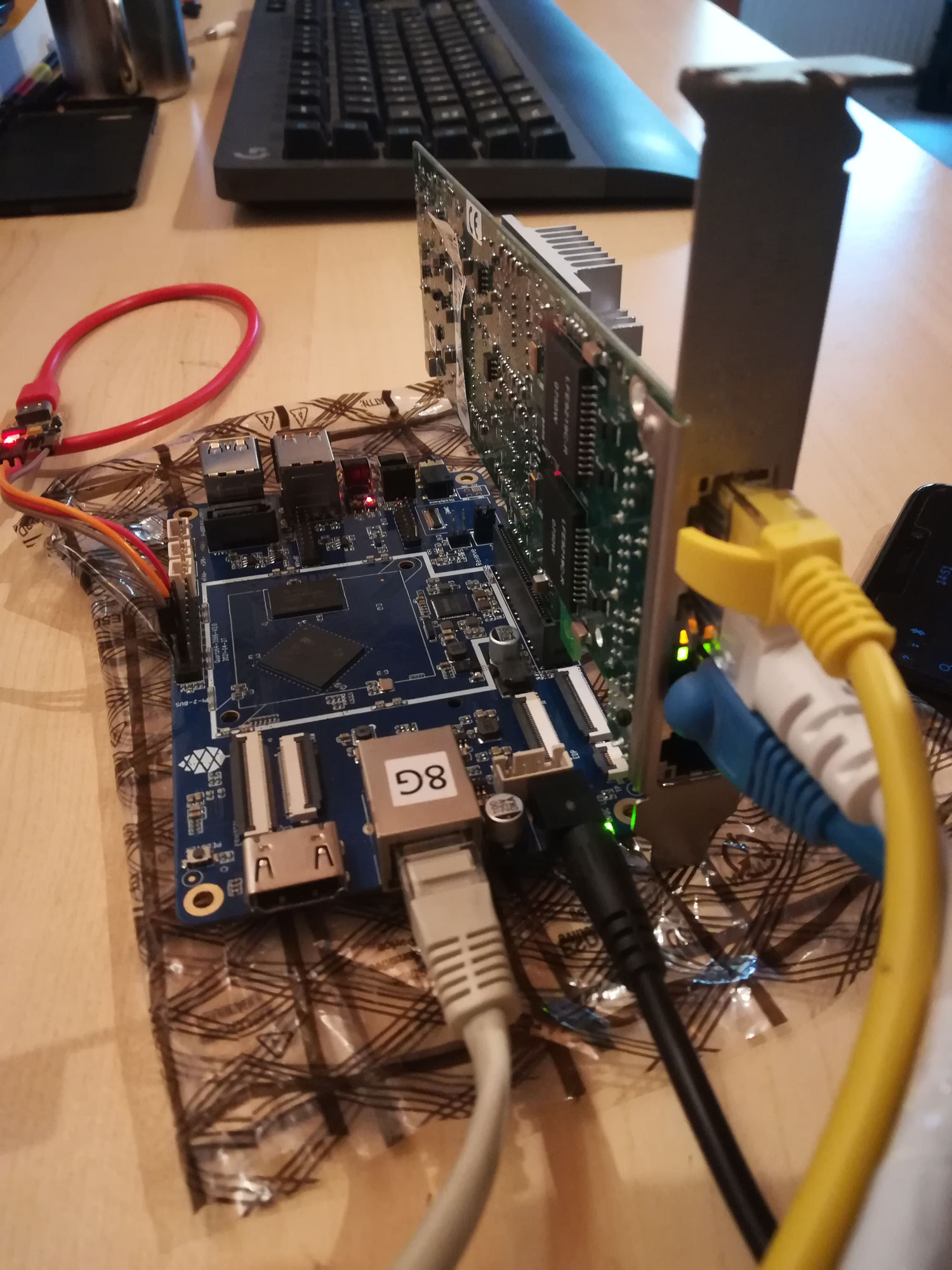 An Intel 4xGBe board connected on the Quartz64 PCIe port