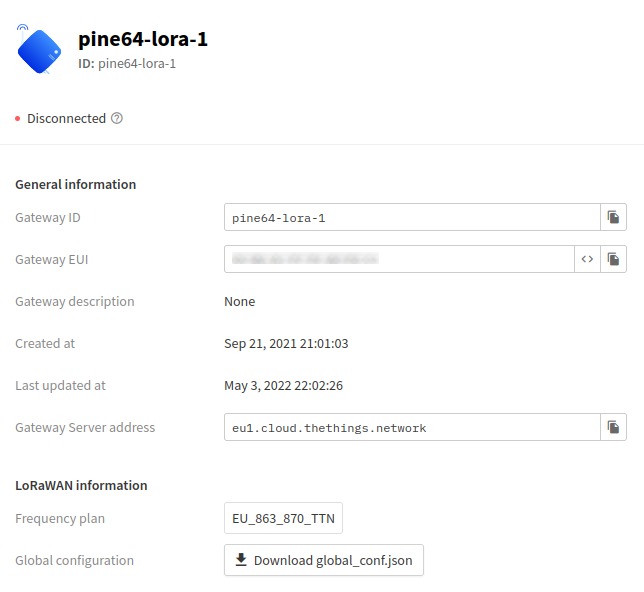 My LoRa gateway in the TTN console